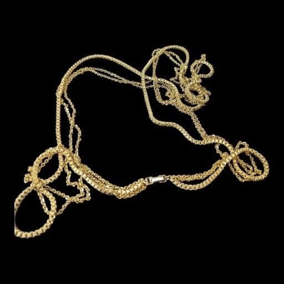 Vintage Germany Triple Strand Chain Necklace Gold Tone 53 Inch Hollywood Regency - Picture 5 of 5